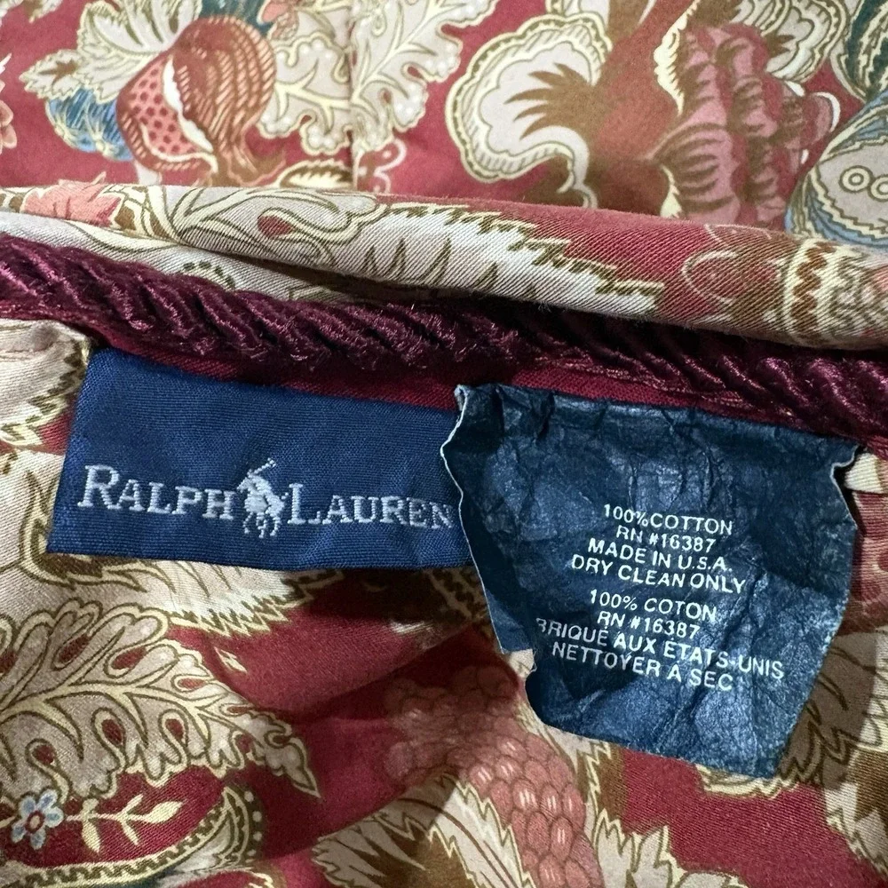 Vtg Ralph Lauren Jardiniere Full Queen Red Sateen Comforter Braided Trim USA